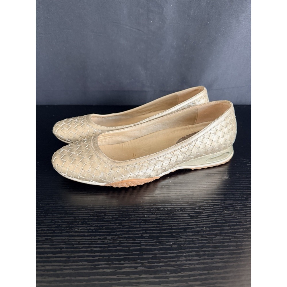 Cole Haan Womens 9 AA Woven Metallic Gold Leather Ballet Flats D23439